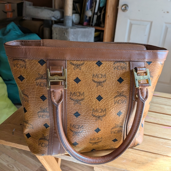 MCM Brown and Tan Logo Satchel - Picture 3 of 11